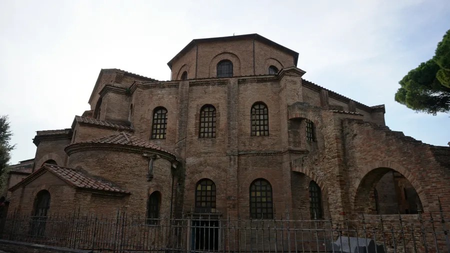 The brick exterior of the octagonal Basilica of San Vitale in Ravenna