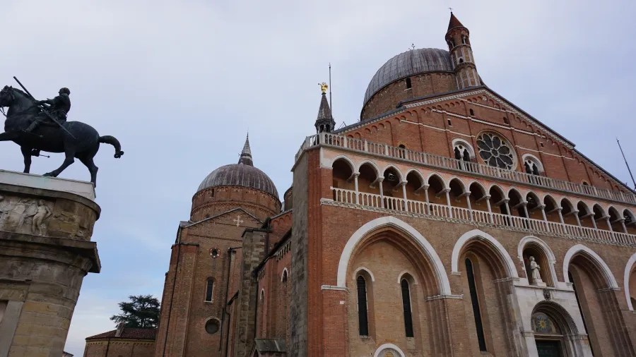 The Basilica of Saint Anthony of Padua and the Gattamelata equestrian statue in Italy.