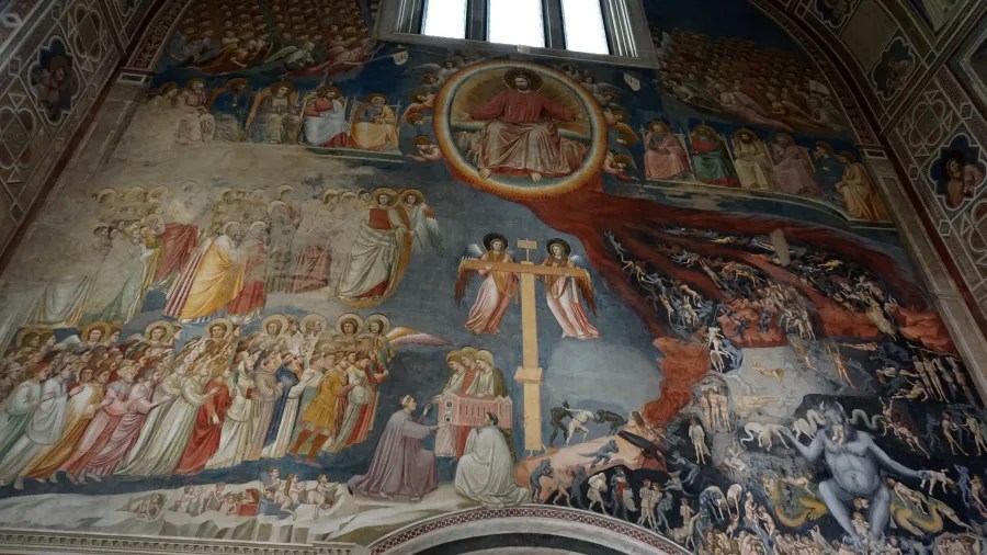 Giotto's Last Judgment fresco showing Christ in judgment with scenes of heaven and hell