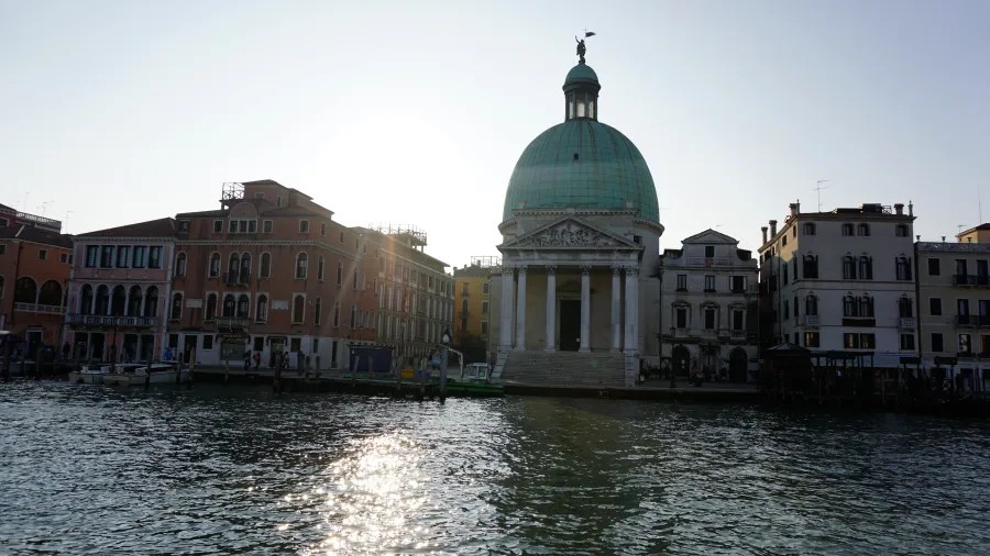 San Simeone Piccolo church with its prominent green dome on the Grand Canal in Venice