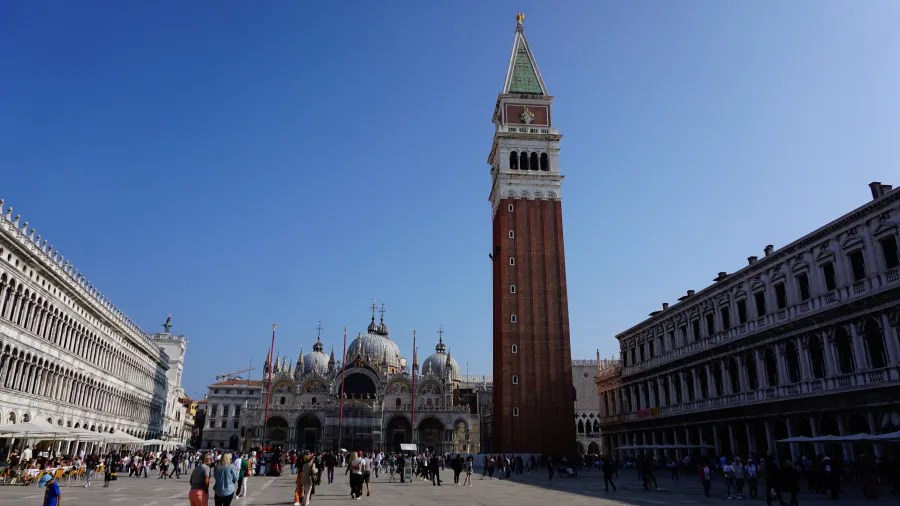 St. Mark's Square in Venice, featuring the Campanile bell tower and St. Mark's Basilica