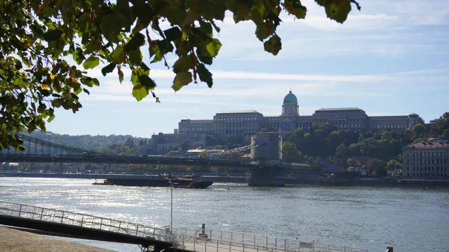 View of Buda Castle and the Chain Bridge across the Danube River in Budapest